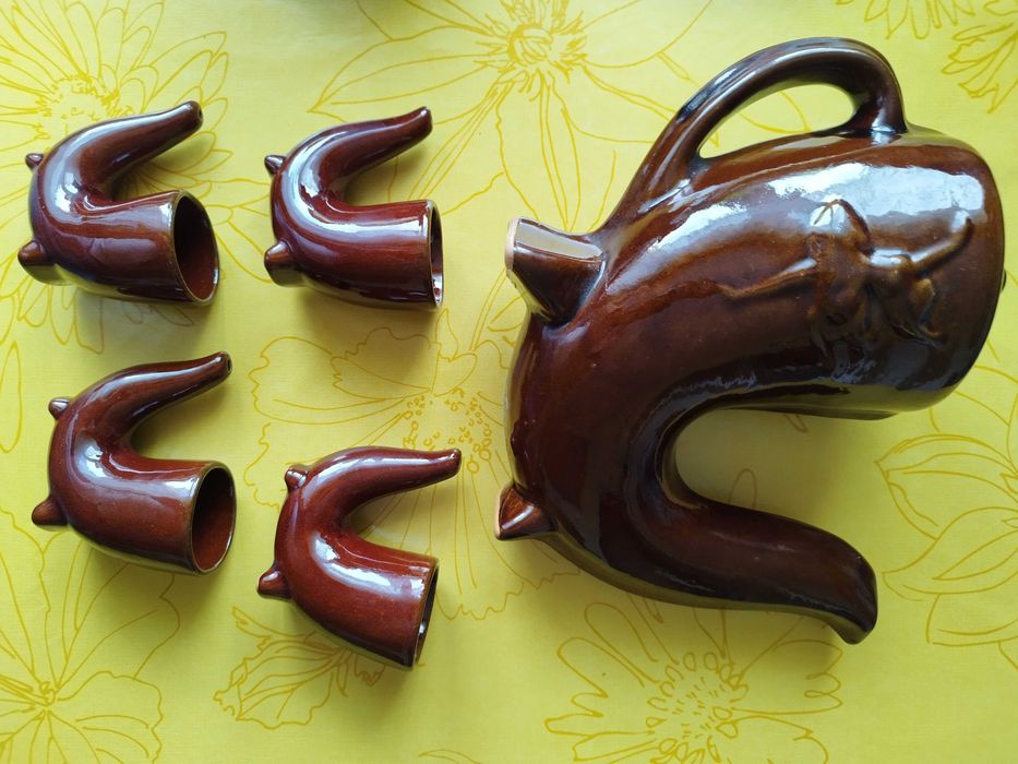 Dzbanek Karafka mleczniki zestaw Gliniane PRL