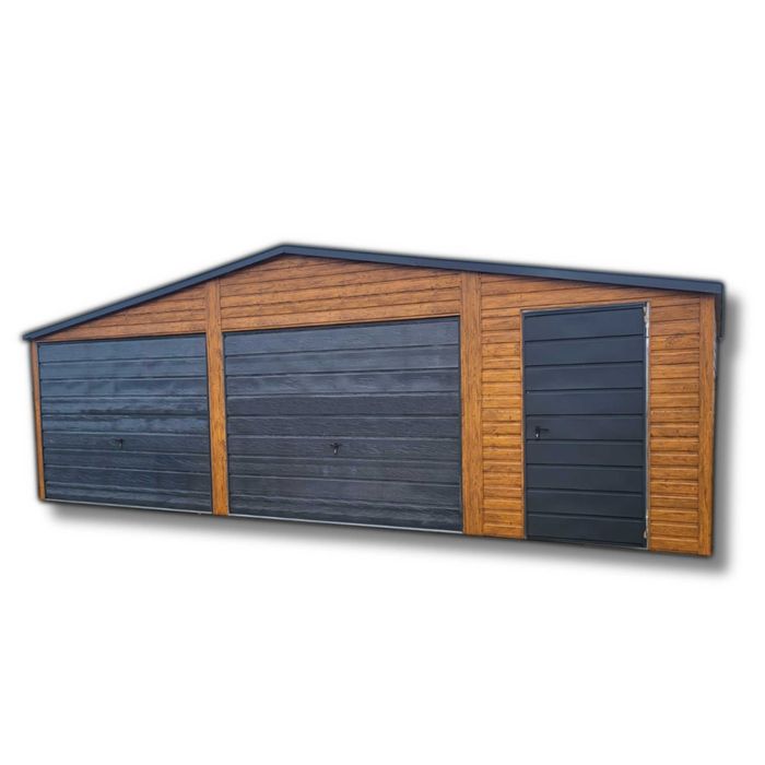 Garaż Blaszany dwustanowiskowy 8x6 złoty dąb ciemny grafit mat PREMIUM