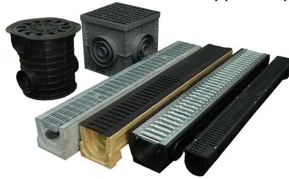 Лотки и решетки для отвода воды, люк канализационный, пескоуловитель