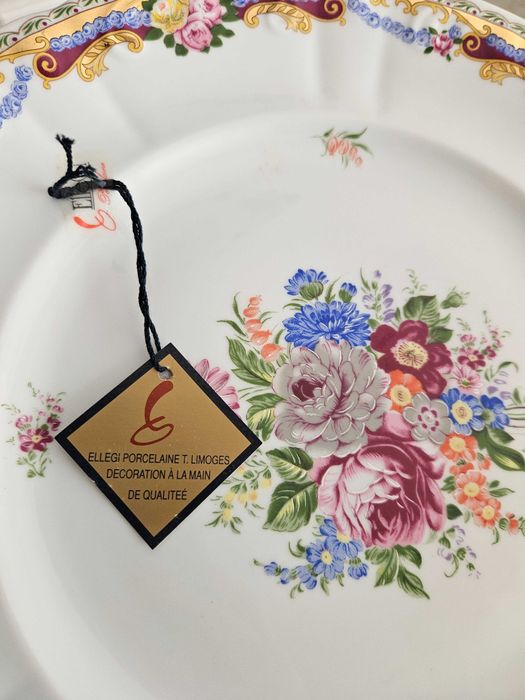 Conjunto limoges pintado à mão- terrina e prato