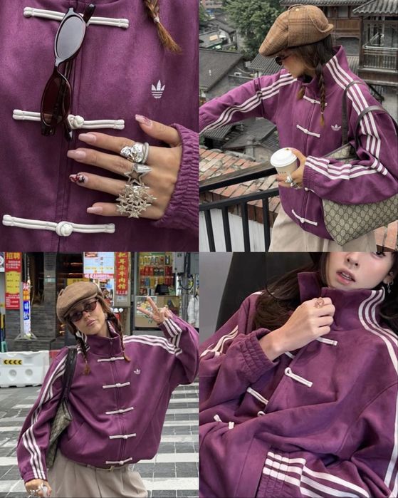 egg trading コットンジャケット ダークパープル くるみボタン Куртка Adidas Chinese New Year фіолетова / Кофта Adidas Chinese