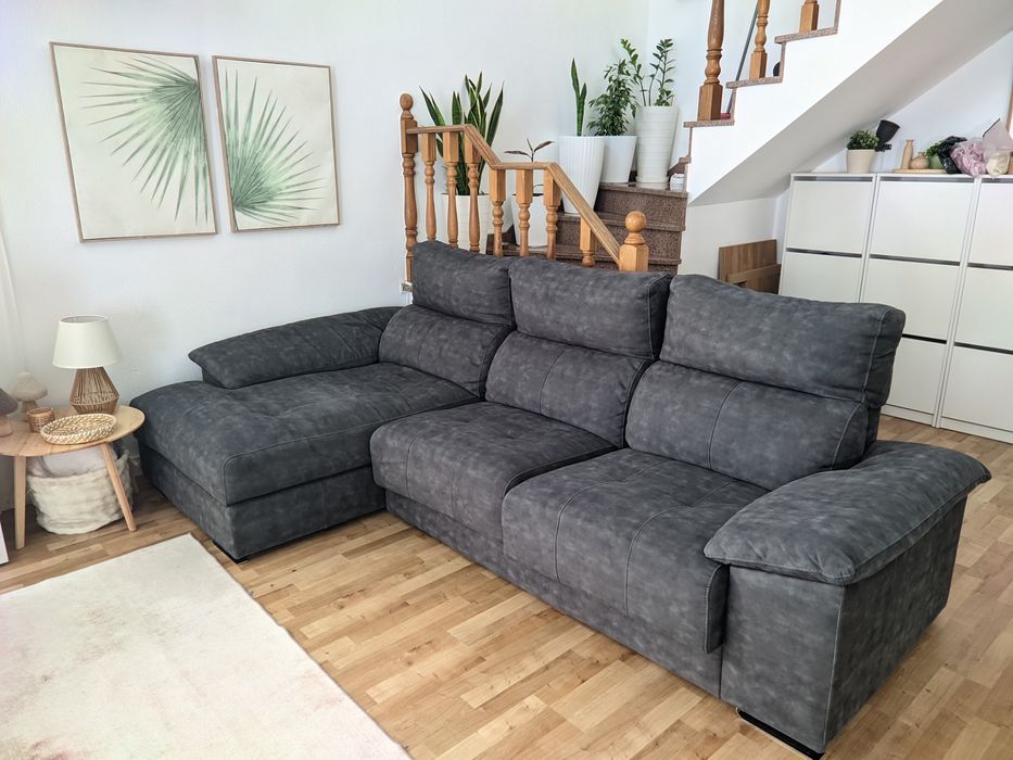 Sofá Cinza Chaise Longue 3Pax