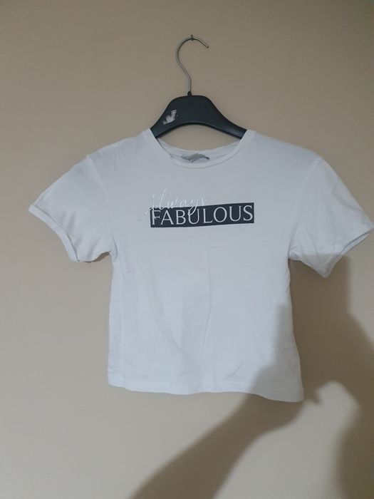 Biała bluzka z krótkim rękawem 140 cm primark