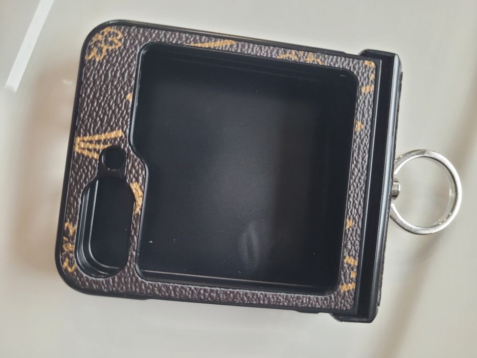 Etui Z Flip 6- pierścień - stojak, skóra retro,twarda obudowa(plastik