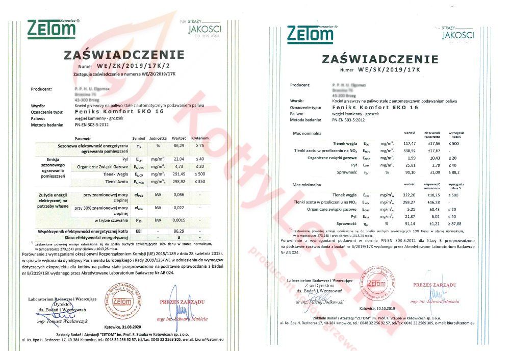Kocioł piec c.o. 5 klasa KOMFORT 16 kW węgiel groszek kotlyleszka ecodesig