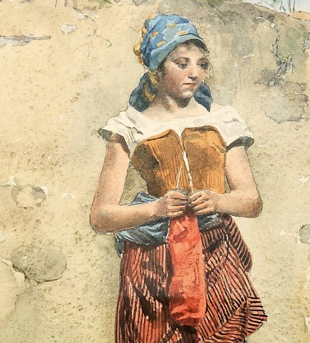 Quadro / pintura aguarela de Antonio Mattolini (sec XIX)