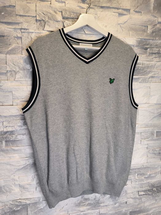Sweter Lyle Scott Bezrękawnik Kamizelka Szara Logo L