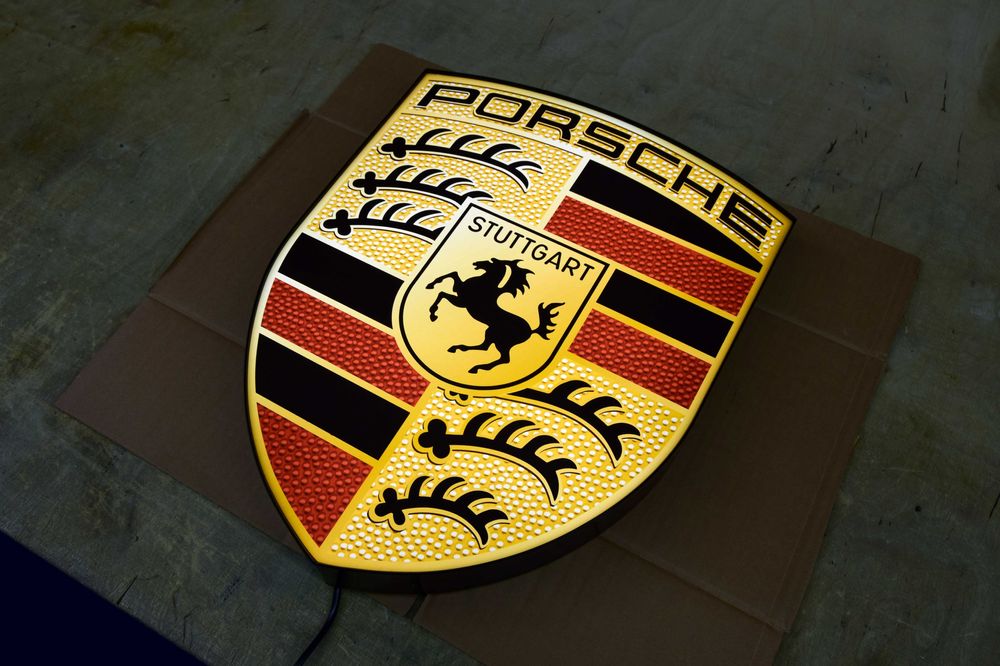 Podświetlane Logo PORSCHE, Reklama 3D, Baner, Lampa, Kinkiet, Prezent