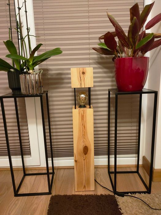 Lampa podłogowa drewniana stojąca vintage loft hand made