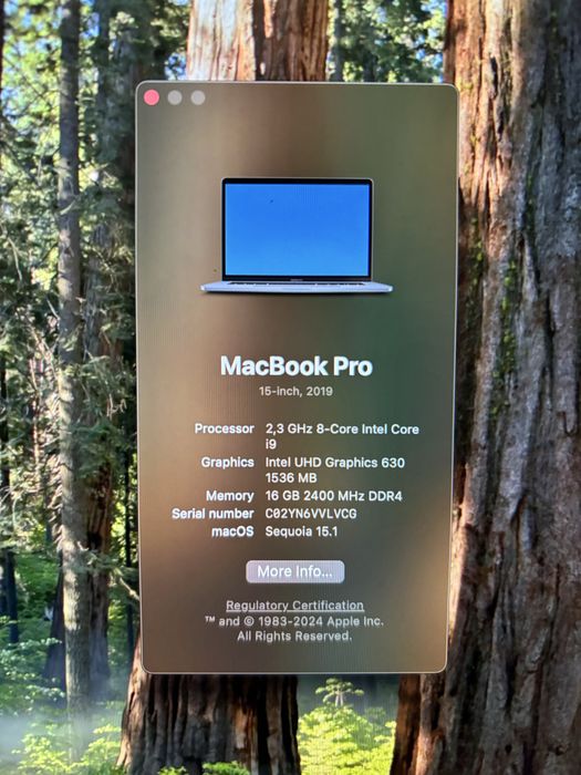 MacBook Pro 15.4" Retina, Intel i9, 16 GB, SSD 512 GB, Radeon Pro 560X64738880112385121