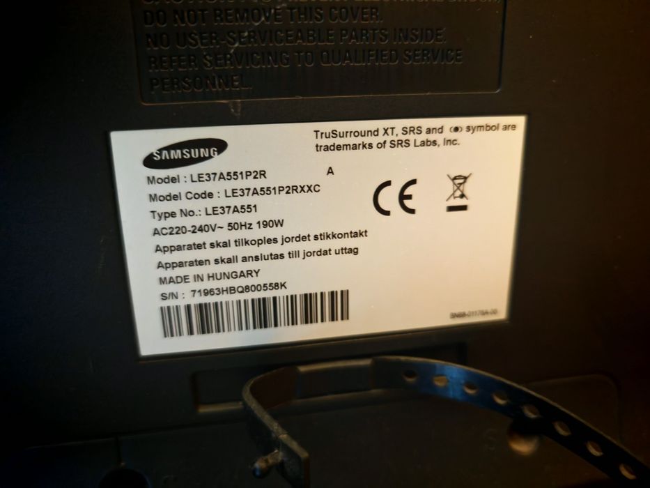 Tv telewizor lcd Samsung LE37A551P2R 37 cali uszkodzony