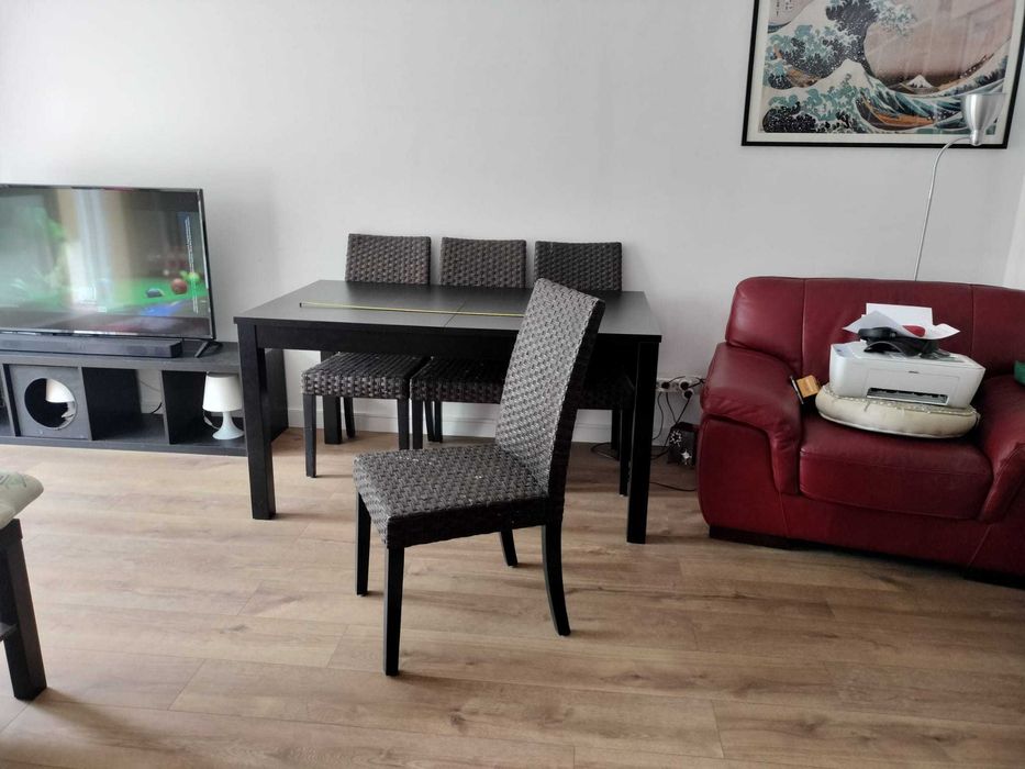 Conjunto de Mesa Extensível IKEA BJURSTA + 6 Cadeiras de Rattan / Fibra