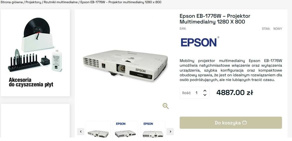 Projektor multimedialny Epson SLIM 3LCD WiFi HDMI EB-1776W Pilot Mocny