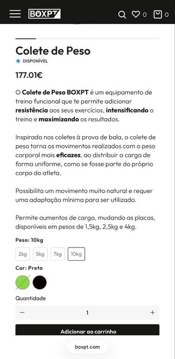 Colete de Peso 10Kg - BOXPT