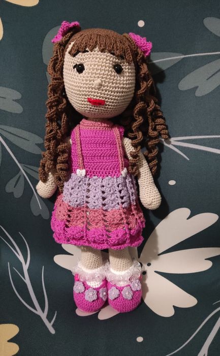 Boneca Amigurumi Crochet Vestido Rosa Lilás