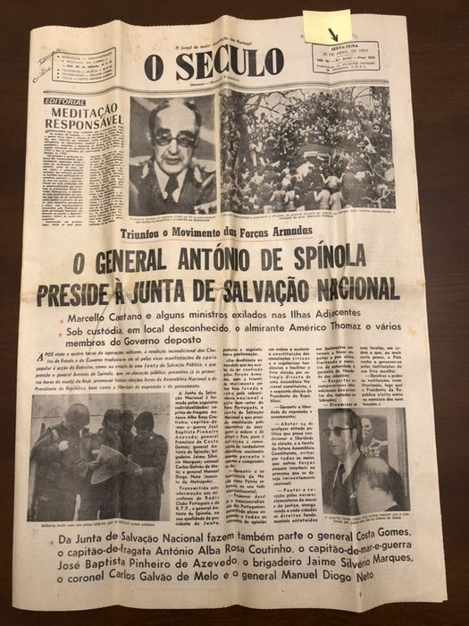 Jornal “O Século” de 26 Abril 1974