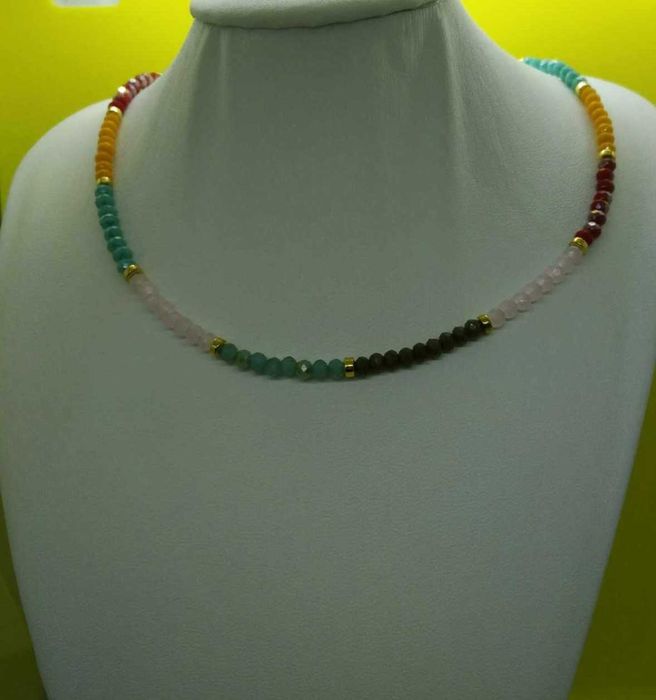 Colar Contas Vidro Facetadas e Brilhantes Coloridas NOVO