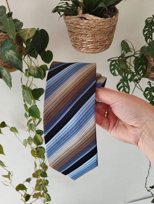 Męski jedwabny krawat 100% silk, paski, 9 cm, Canda