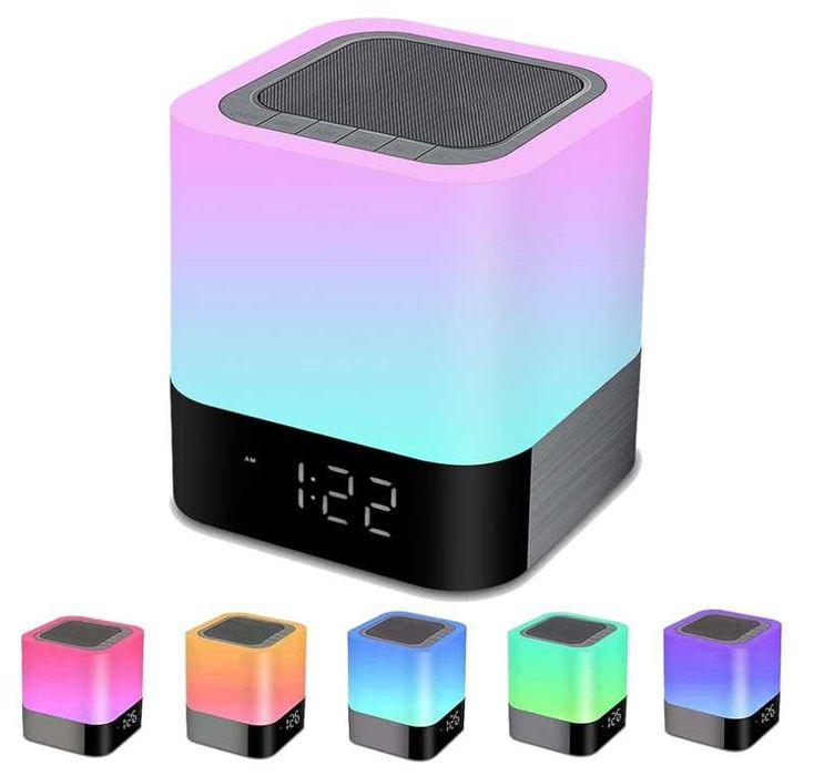 Нічник-світильник Портативна Bluetooth-колонка біла,  світильник rgb, годинник, будильник