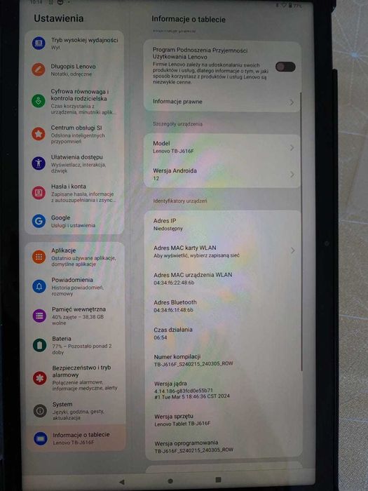 Tablet LENOVO Tab P11 Plus 64 GB + Etui Model TB-J616F (prawie nowy)