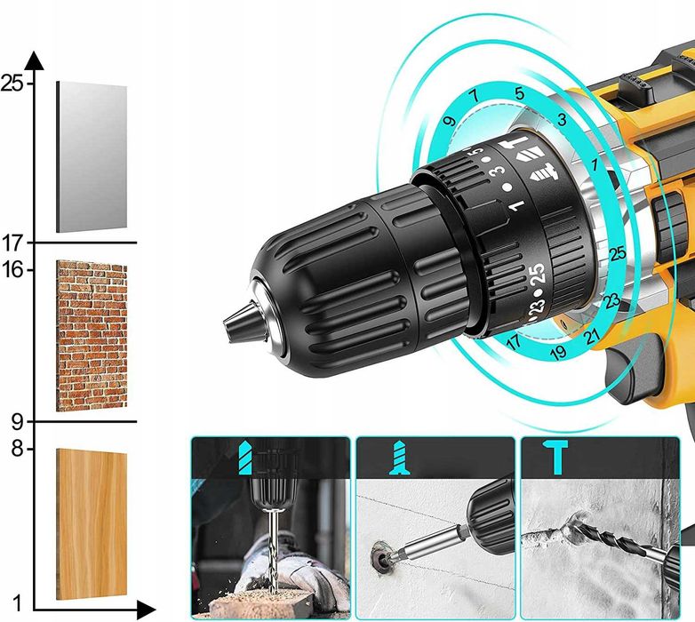 WIERTARKO WKRĘTARKA AKUMULATOROWA udarowa mocna wkrętak zakrętak 2xAKU