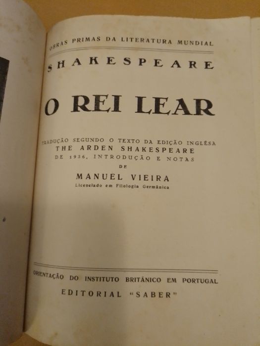 O rei Lear-Shakespeare-1905-Traduçao do .Dr Domingos .Ramos-1 ediçao 13E- Lapis antigo-3E Desde 3E