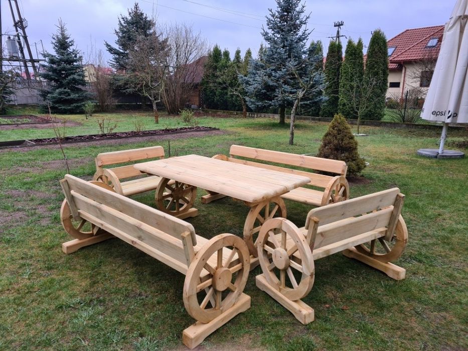 Meble ogrodowe ławka stół drewniane solidne huśtawki  ławy