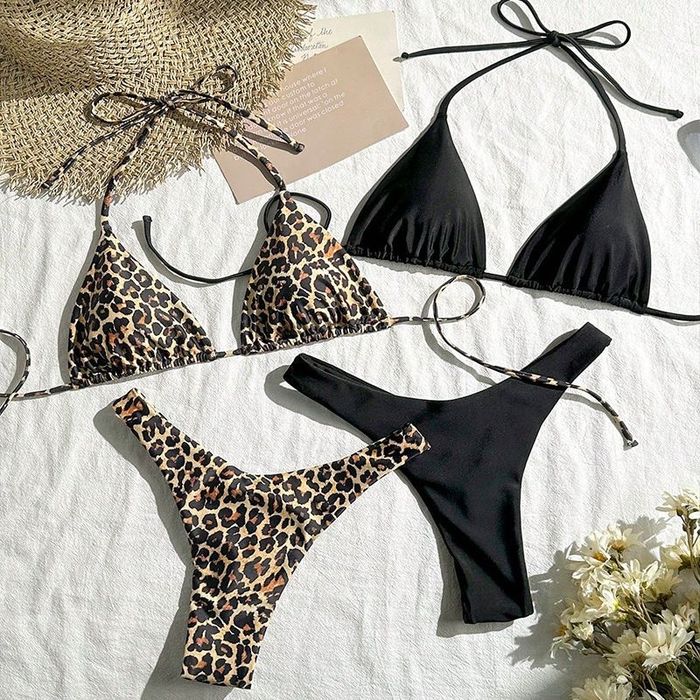 Купальник, чорний та леопард