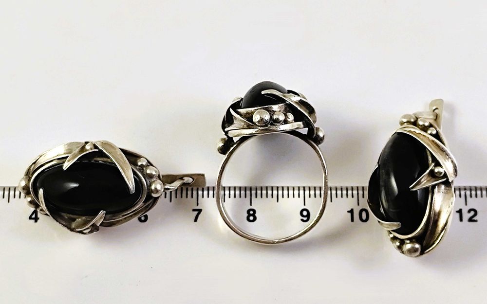 Советский крупный серебряный набор: серьги и кольцо. СССР. 925"Звезда"