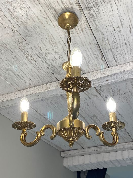 Francuski Żyrandol nr. 26 Francja, mosiądz 3-ram Antyk Lampa