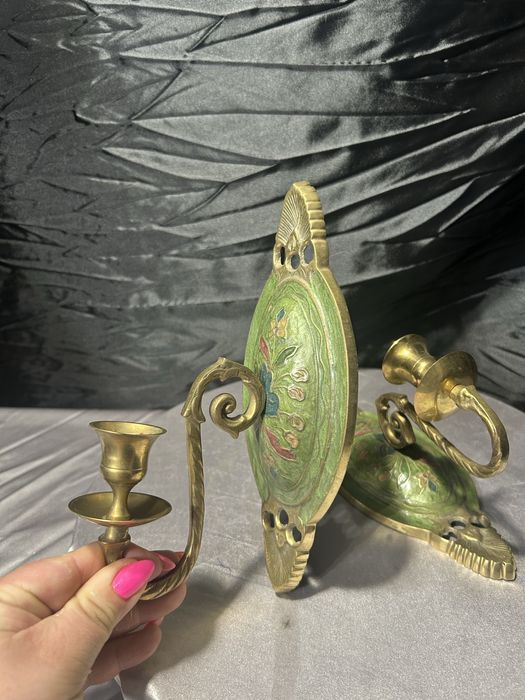 Zestaw świeczników wiszących – mosiądz emaliowany – dekoracja ścienna