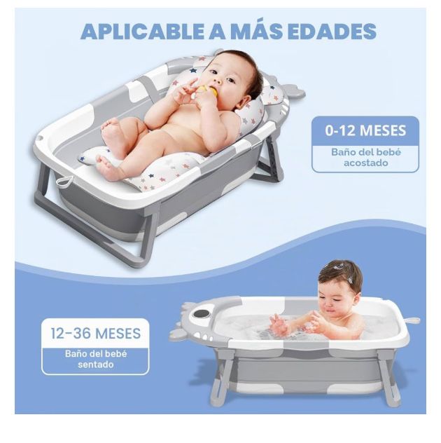 Banheira de bebé verde agua dobrável com apoio para o banho