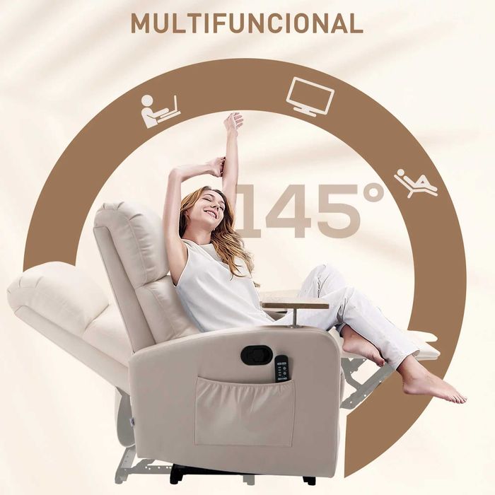 Sofá de Massagem, Cadeira Relax Elétrica, Reclinação 145, Bege
