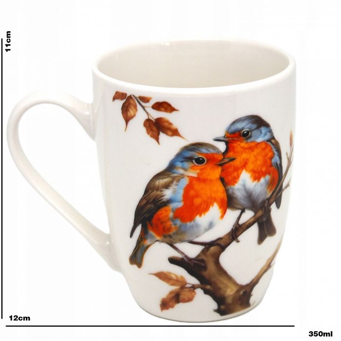 efektowny kubek biała kostna porcelana ptak - rudzik - queen isabell 3