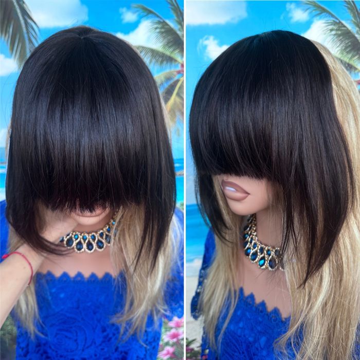 Натуральная накладка топпер чёлка славянка детские чёрные волосы