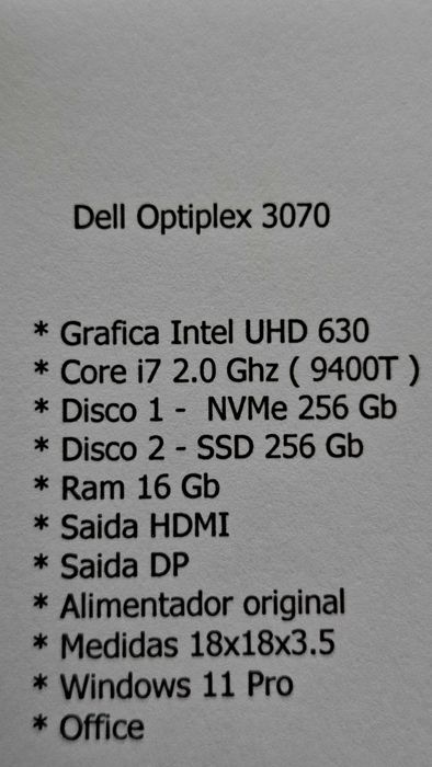 Mini PC Dell Optiplex 3070 / i7 / 16Gb ram / 2 Discos / Garantia