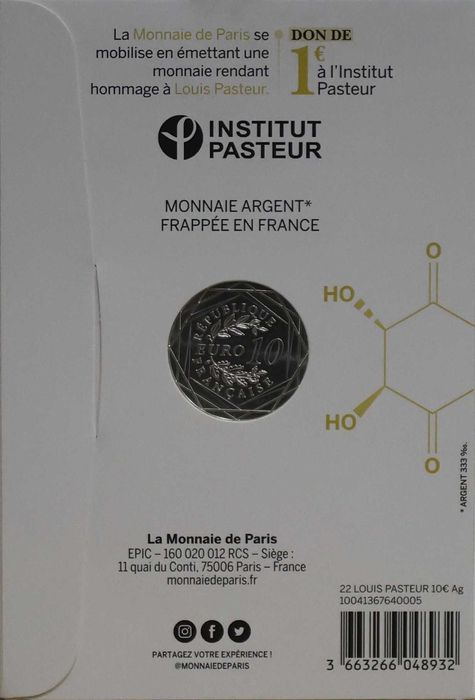 Moeda 10 € Prata - "200° Aniversário - Nascimento de Louis Pasteur"