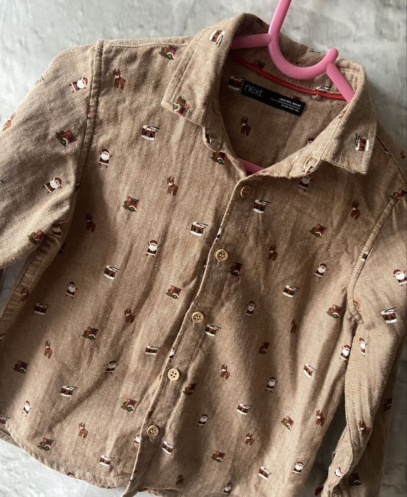 Beżowa koszula świąteczna Next 2-3 lata 98cm