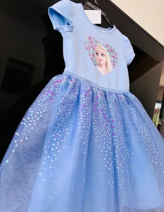 Elsa, Elza, Frozen, Kraina sukienka NOWA 122 128 TIUL, cekiny HM