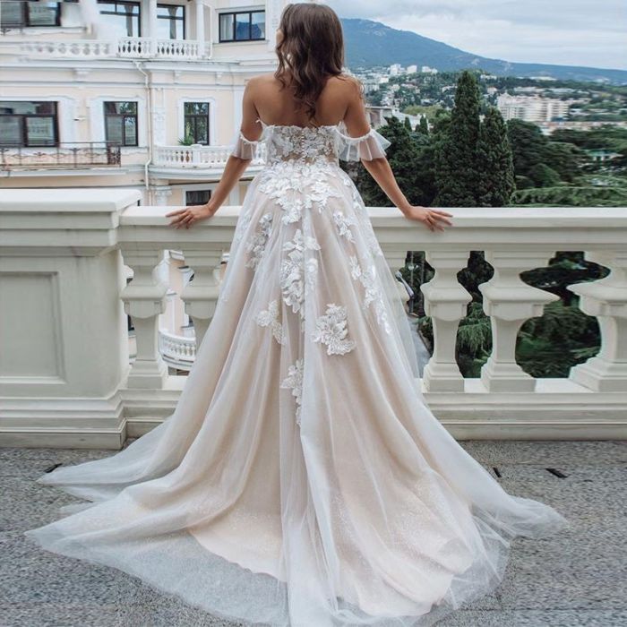 Suknia ślubna boho beż linia-A brokat 34, 36 38, 40, 42, 44