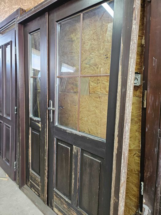 DRZWI Zewnętrzne Drewniane Sosnowe Dwuskrzydłowe Wejściowe 140x210cm