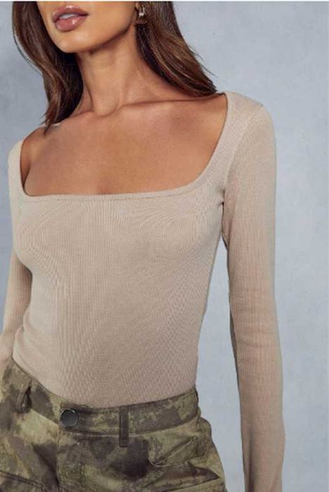 Боді лонгслів з рукавами в рубчик, квадратний виріз