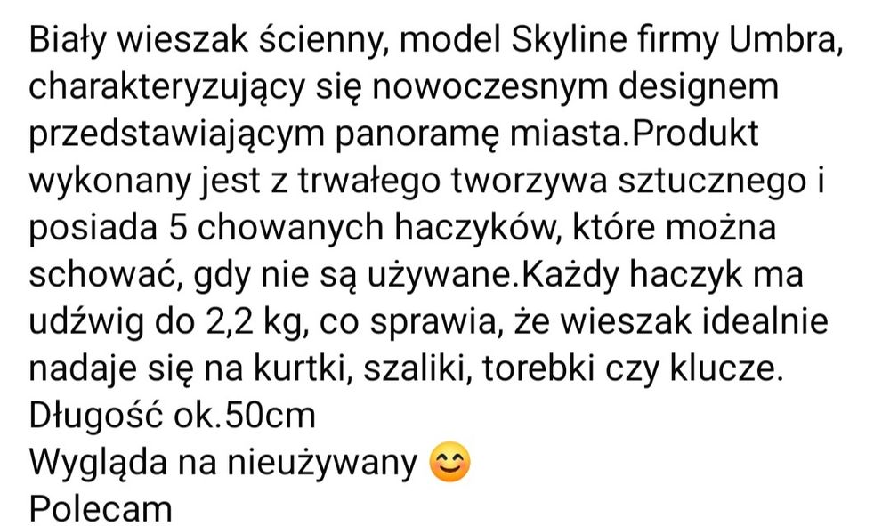 Wieszak ścienny z tworzywa
