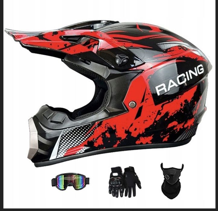 Nowy kask motocyklowy Cross/Enduro rozmiar S + gogle + rękawice + maska