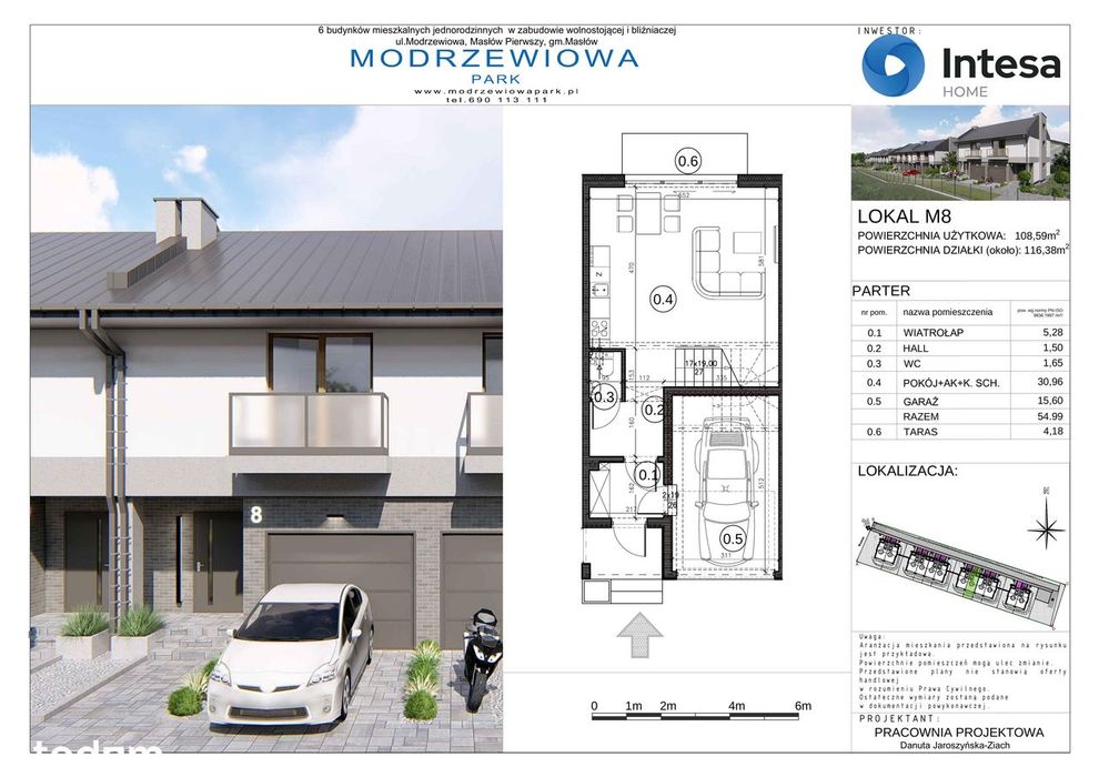 Nowoczesny segment z pompą ciepła, ogródkiem i garażem!