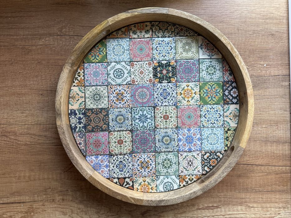 Taca drewniana mozaika handmade prezent