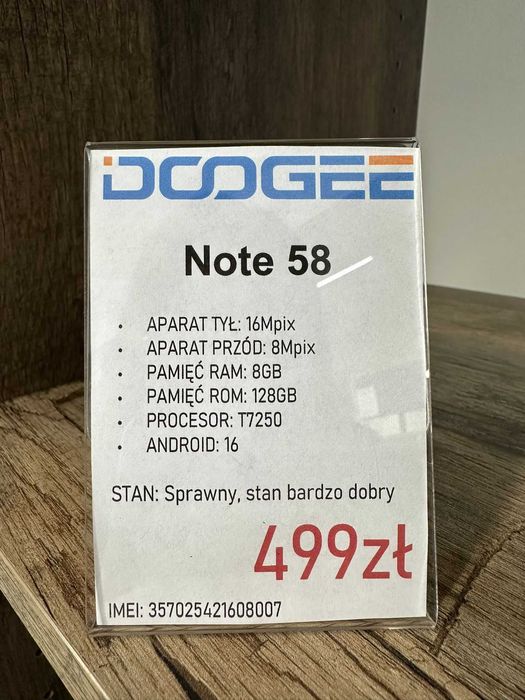 Smartfon Telefon DOOGEE Note 58 8/128GB stan bdb gwarancja