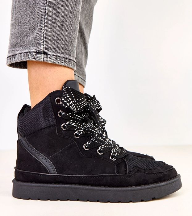 Czarne sneakersy wysokie z grubymi sznurówkami Klevis