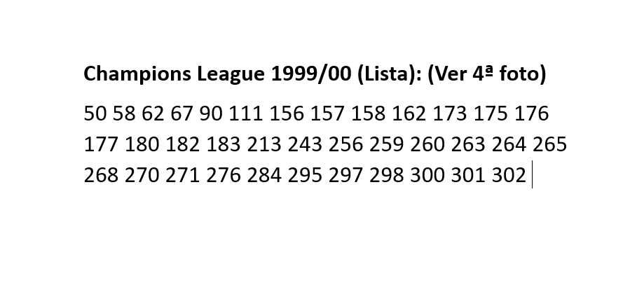 Cromos Champions League 1999/00 | Panini Liga dos Campeões (Ver Lista)