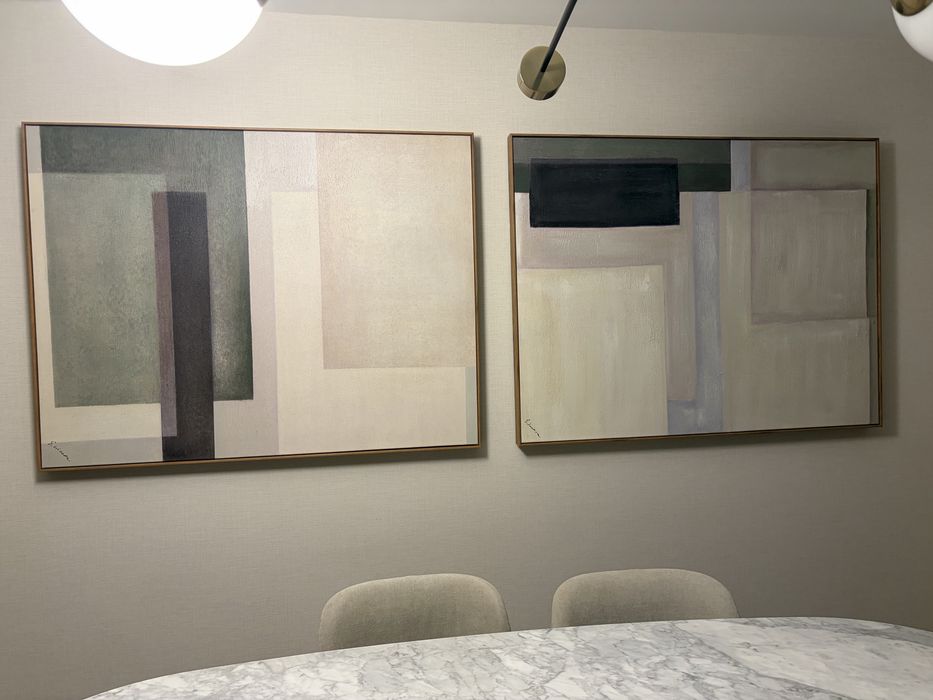 Quadros de sala em tons verde e bege